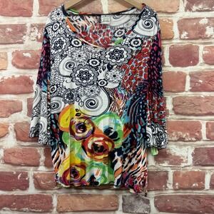 Parsley & Sage Tunic Top Women's 1X Multicolor Boho Floral Abstract Casual Shirt